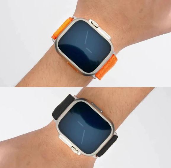 h49 ultra max روی دست - بند نارنجی- قیمت ساعت هوشمند